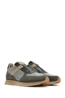 Men's Khaki Lace-Up Leather Casual Sneakers | Derimod