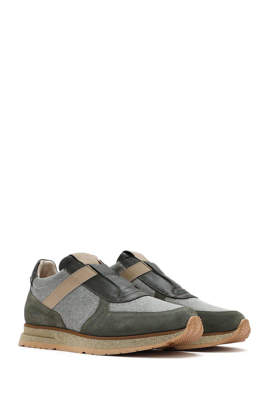 Men's Khaki Lace-Up Leather Casual Sneakers