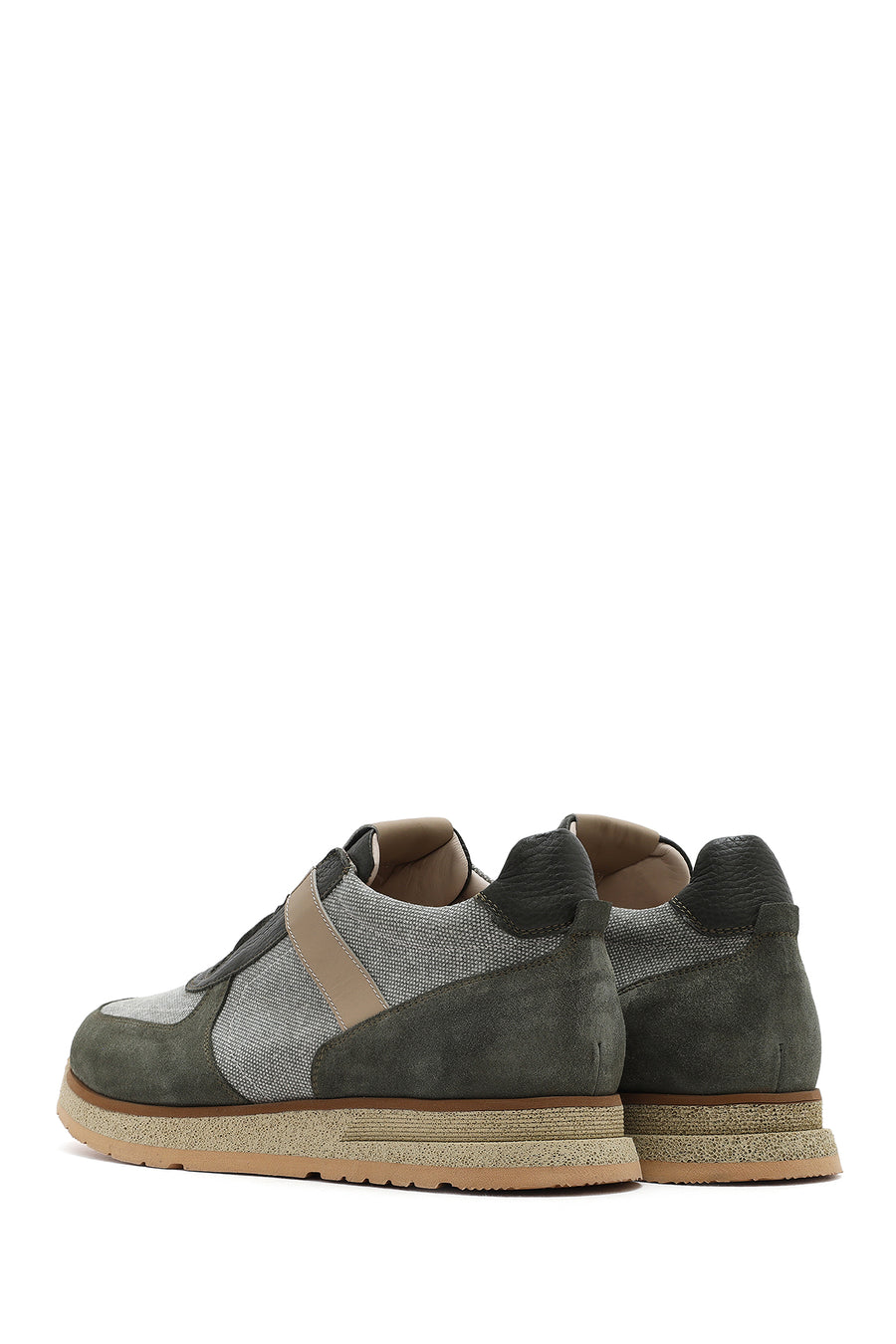 Men's Khaki Lace-Up Leather Casual Sneakers