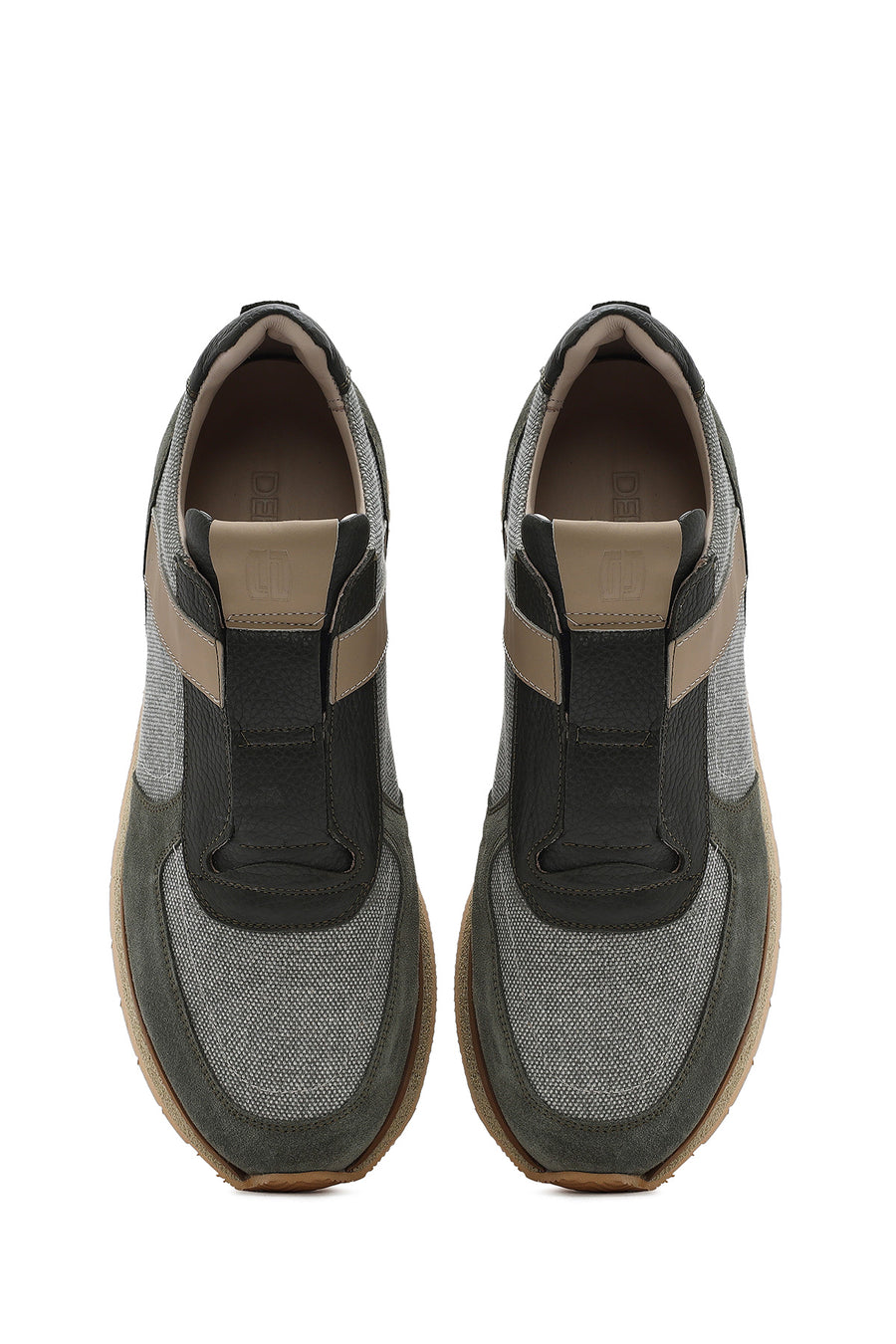 Men's Khaki Lace-Up Leather Casual Sneakers