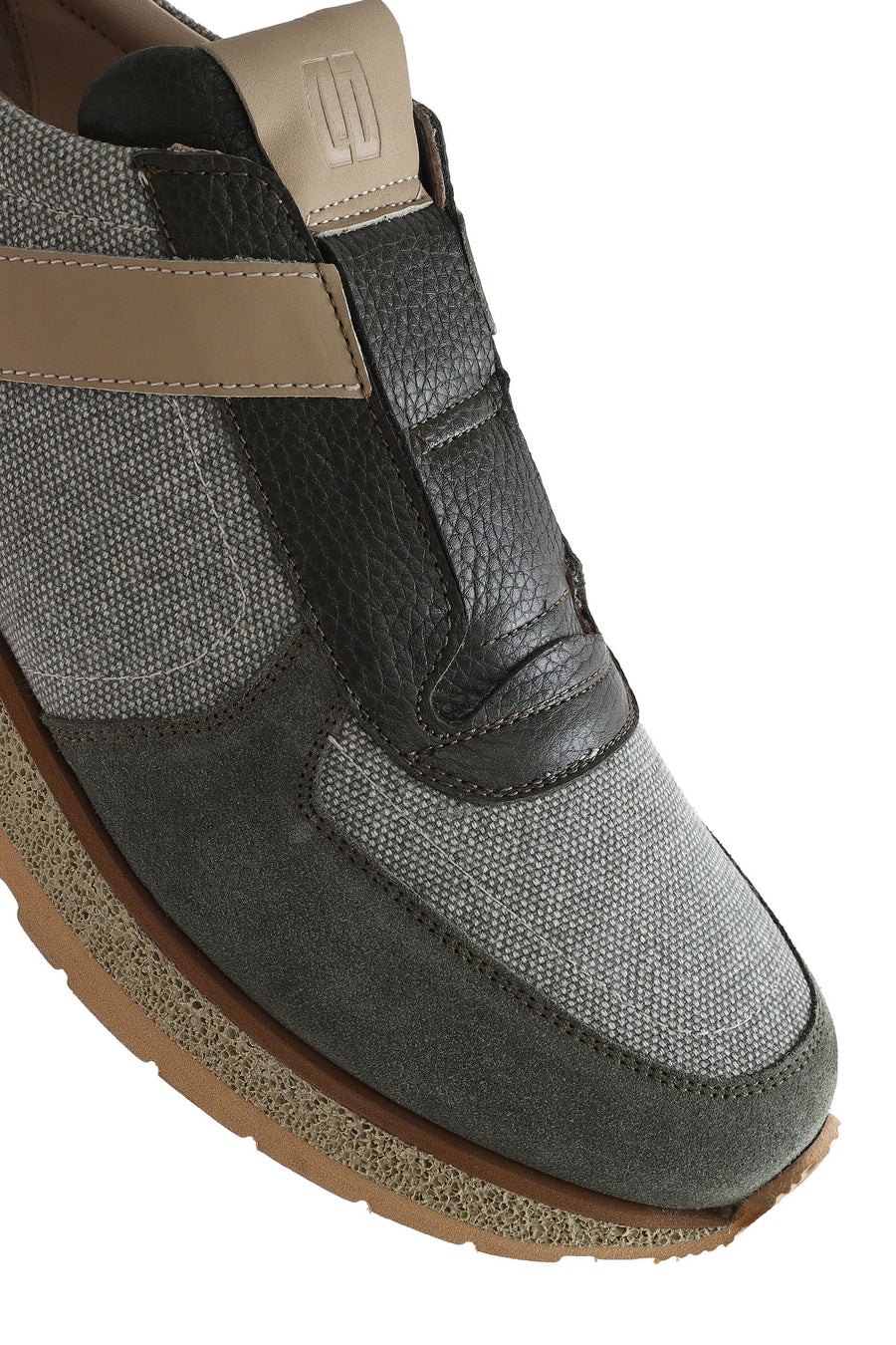 Men's Khaki Lace-Up Leather Casual Sneakers