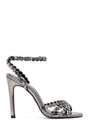 Women's Grey Stone High Thin Heel Sandals | Derimod