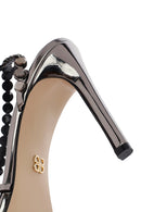 Women's Grey Stone High Thin Heel Sandals | Derimod