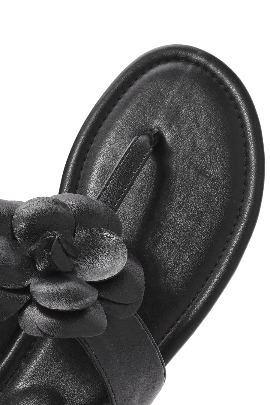 Women's Black Flower Detailed Flip Flop Sandals