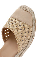 Women's Cream Ankle Buckle Braided Wedge Heel Espadrille Sandals | Derimod