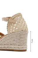 Women's Cream Ankle Buckle Braided Wedge Heel Espadrille Sandals | Derimod