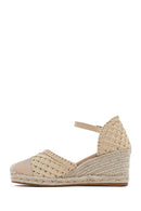 Women's Cream Ankle Buckle Braided Wedge Heel Espadrille Sandals | Derimod