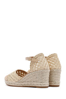 Women's Cream Ankle Buckle Braided Wedge Heel Espadrille Sandals | Derimod