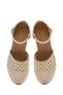 Women's Cream Ankle Buckle Braided Wedge Heel Espadrille Sandals | Derimod