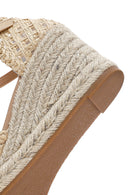 Women's Cream Ankle Buckle Braided Wedge Heel Espadrille Sandals | Derimod