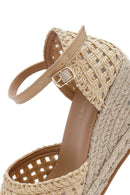 Women's Cream Ankle Buckle Braided Wedge Heel Espadrille Sandals | Derimod