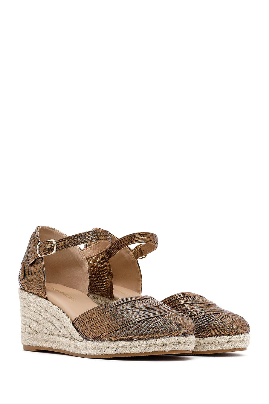 Women's Bronze Ankle Buckle Metallic Wedge Heel Espadrilles