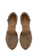 Women's Bronze Ankle Buckle Metallic Wedge Heel Espadrilles | Derimod