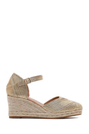 Women's Gold Ankle Buckle Metallic Wedge Heel Espadrilles | Derimod
