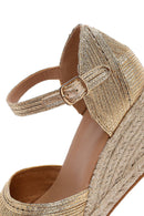 Women's Gold Ankle Buckle Metallic Wedge Heel Espadrilles | Derimod