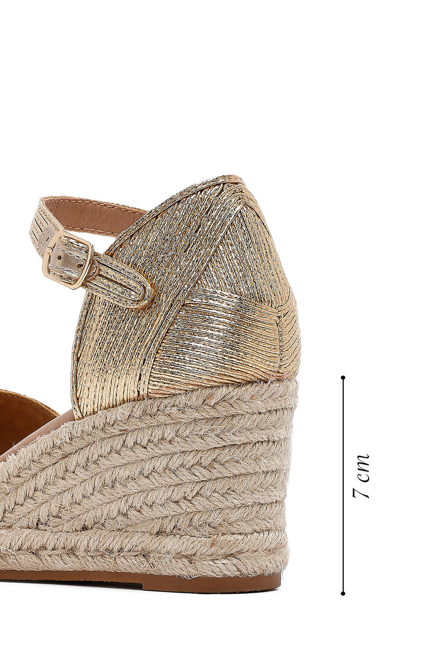Women's Gold Ankle Buckle Metallic Wedge Heel Espadrilles