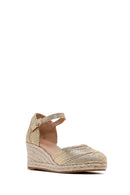 Women's Gold Ankle Buckle Metallic Wedge Heel Espadrilles | Derimod