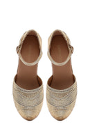 Women's Gold Ankle Buckle Metallic Wedge Heel Espadrilles | Derimod