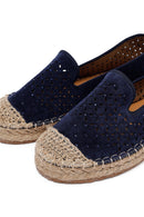 Woman Navy Blue Mesh Suede Espadrilles | Derimod