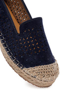 Woman Navy Blue Mesh Suede Espadrilles | Derimod