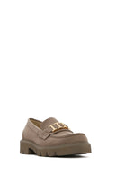 Women's Mink Buckled Suede Masculine Loafer | Derimod