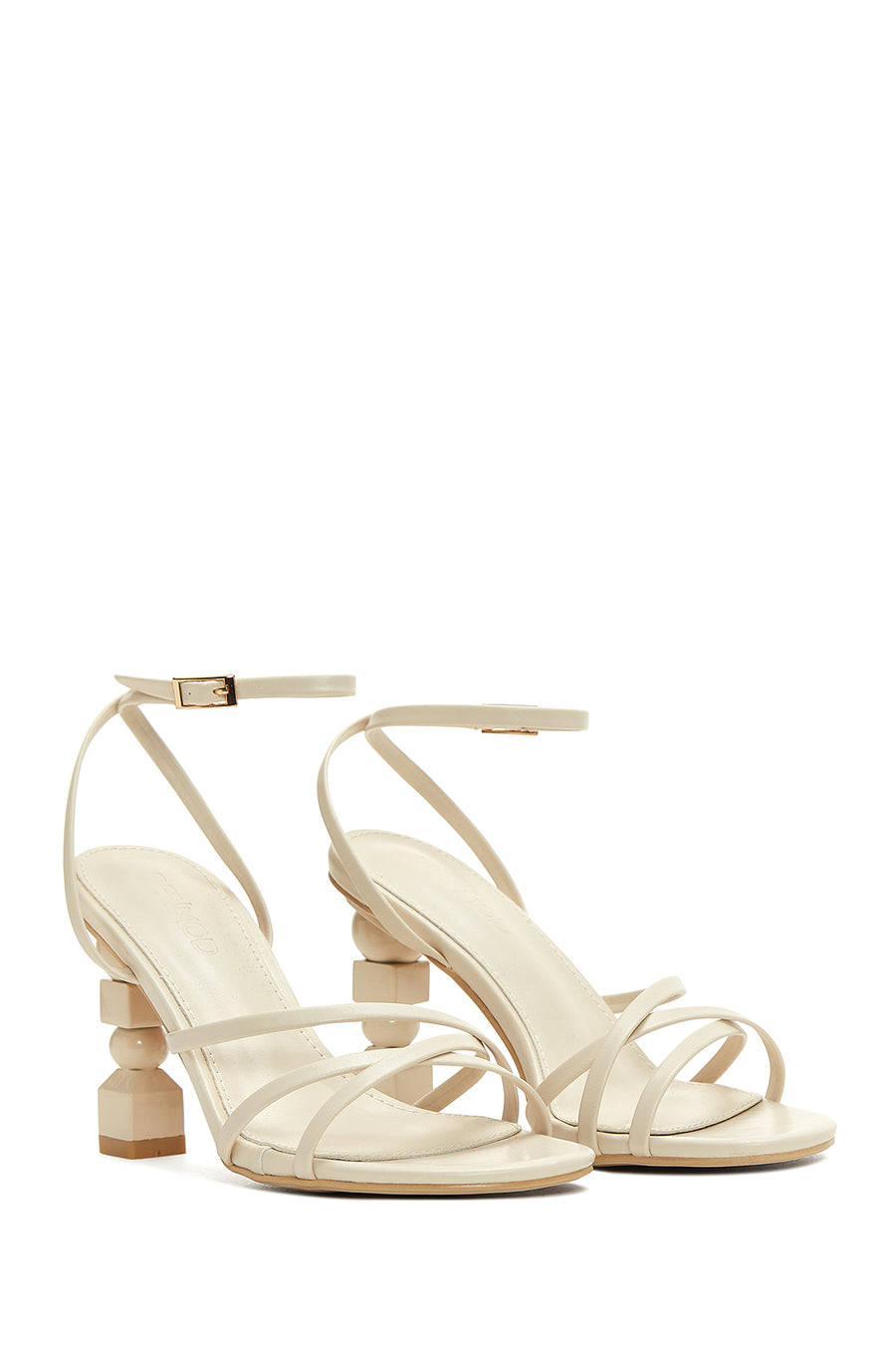 Women's Beige Ankle Strap High Thick Heel Sandals