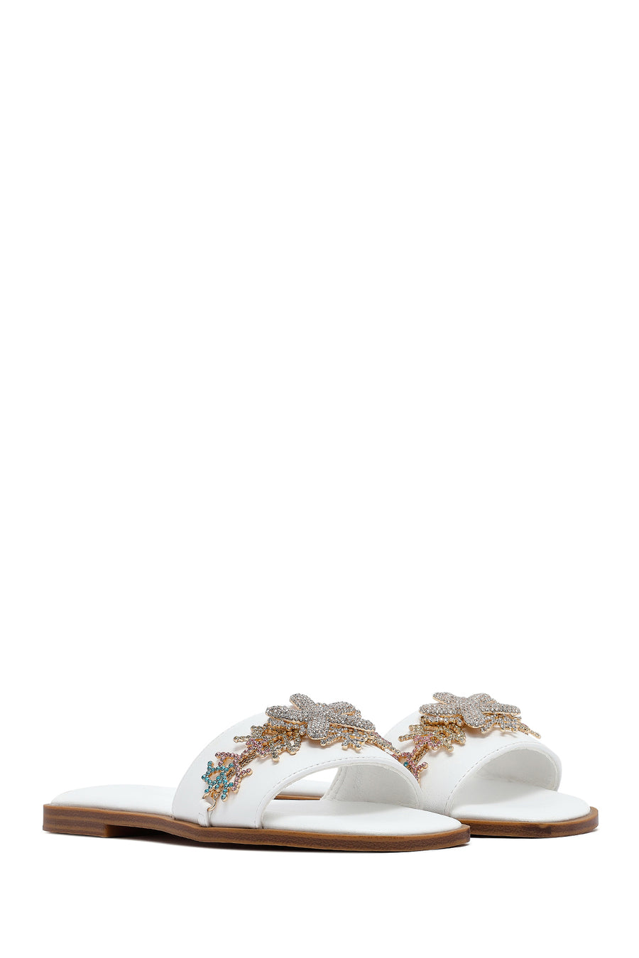 Women's White Stone Slippers