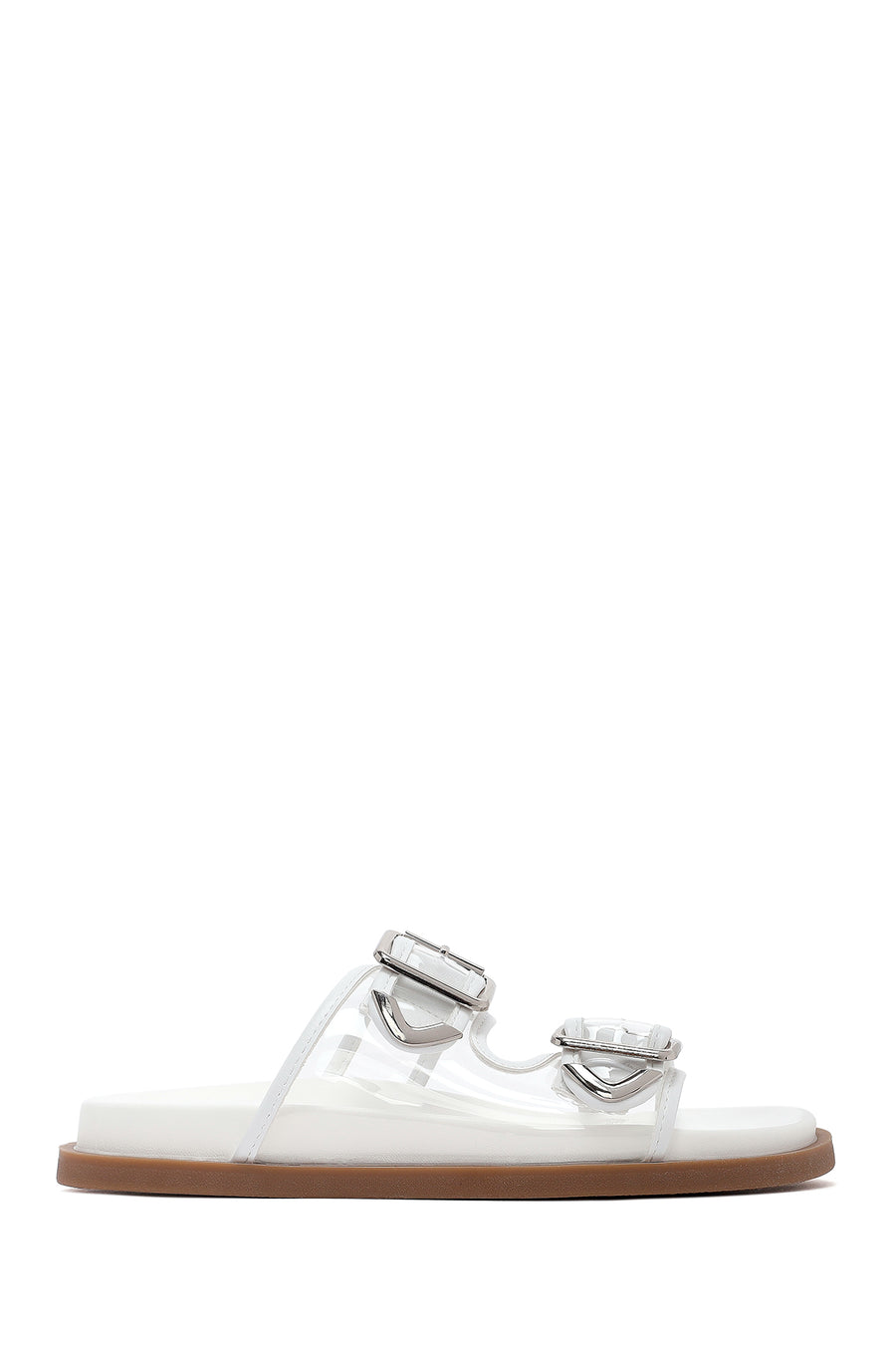 Women's White Double Buckle Slippers