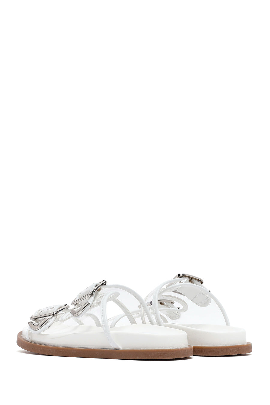 Women's White Double Buckle Slippers