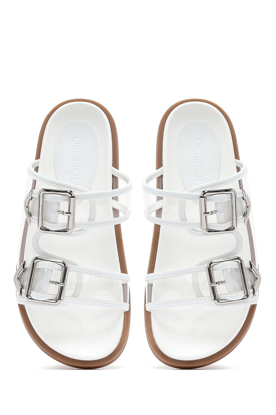 Women's White Double Buckle Slippers