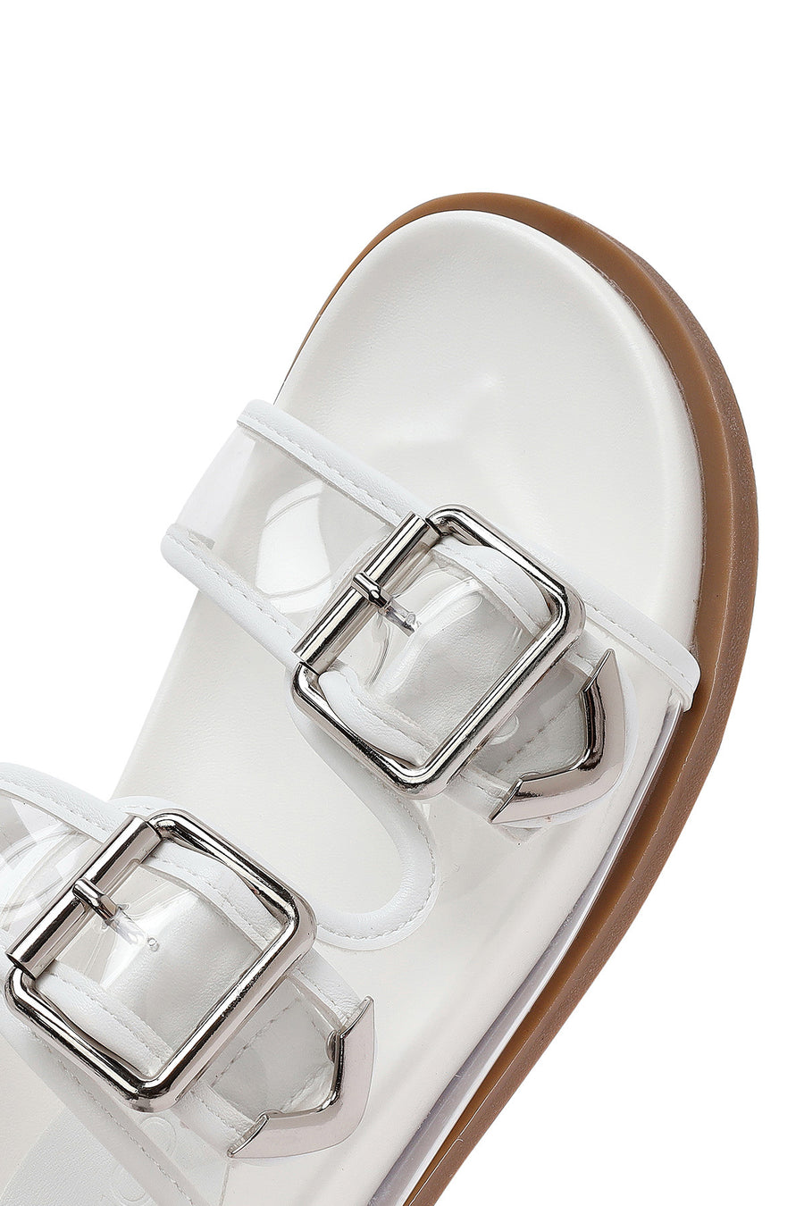Women's White Double Buckle Slippers
