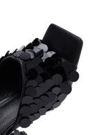 Women's Black Sequined Thin Heeled Slippers | Derimod