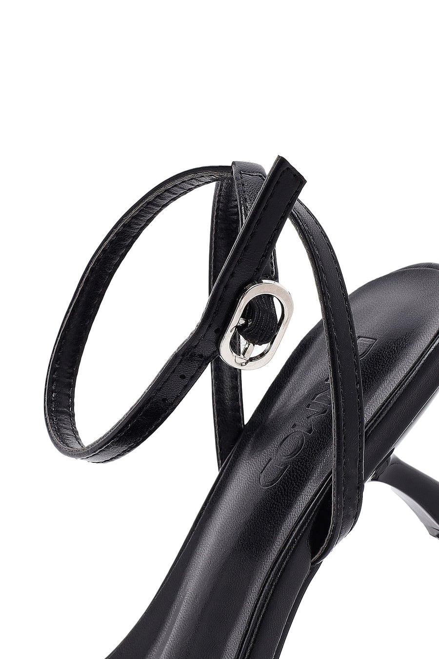 Women's Black Ankle Buckle Low Thin Heel Sandals
