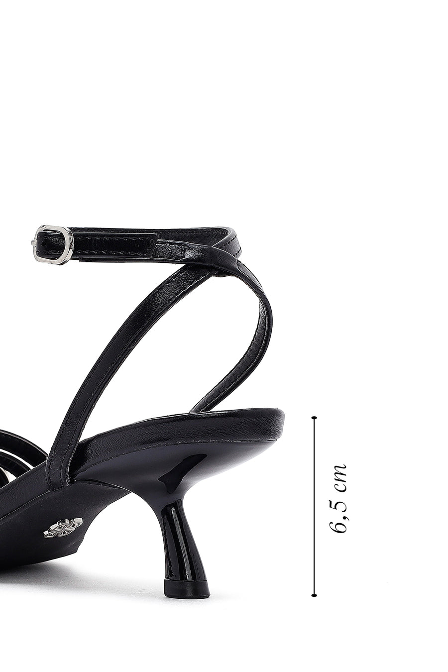 Women's Black Ankle Buckle Low Thin Heel Sandals