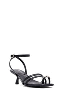 Women's Black Ankle Buckle Low Thin Heel Sandals | Derimod