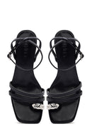 Women's Black Ankle Buckle Low Thin Heel Sandals | Derimod
