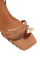 Women's Bronze Low Thin Heel Metallic Sandals | Derimod