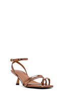 Women's Bronze Low Thin Heel Metallic Sandals | Derimod