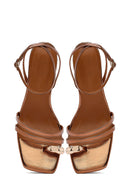 Women's Bronze Low Thin Heel Metallic Sandals | Derimod