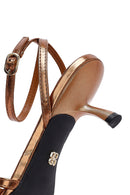 Women's Bronze Low Thin Heel Metallic Sandals | Derimod