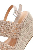 Women's Cream Knitted Ankle Buckle Wedge Heeled Espadrille Sandals | Derimod
