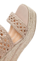 Women's Cream Knitted Ankle Buckle Wedge Heeled Espadrille Sandals | Derimod