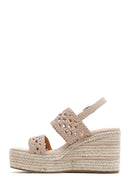 Women's Cream Knitted Ankle Buckle Wedge Heeled Espadrille Sandals | Derimod