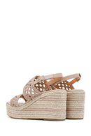 Women's Cream Knitted Ankle Buckle Wedge Heeled Espadrille Sandals | Derimod