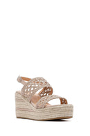 Women's Cream Knitted Ankle Buckle Wedge Heeled Espadrille Sandals | Derimod