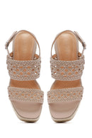 Women's Cream Knitted Ankle Buckle Wedge Heeled Espadrille Sandals | Derimod
