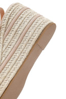 Women's Cream Knitted Ankle Buckle Wedge Heeled Espadrille Sandals | Derimod