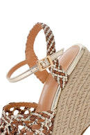 Women's Gold Ankle Buckle Platform Heel Woven Sandals | Derimod