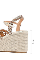 Women's Gold Ankle Buckle Platform Heel Woven Sandals | Derimod