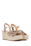 Women's Gold Ankle Buckle Platform Heel Woven Sandals | Derimod